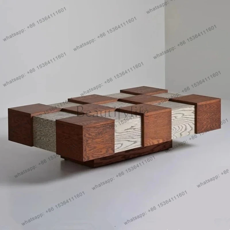 Medieval solid wood rectangular coffee table black retro art creative minimalist coffee table