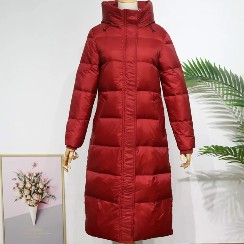 Women Long Down Jacket Hooded White Duck Down Jackets Women Thick Warm Parkas Winter Snow Overcoat Long Coat