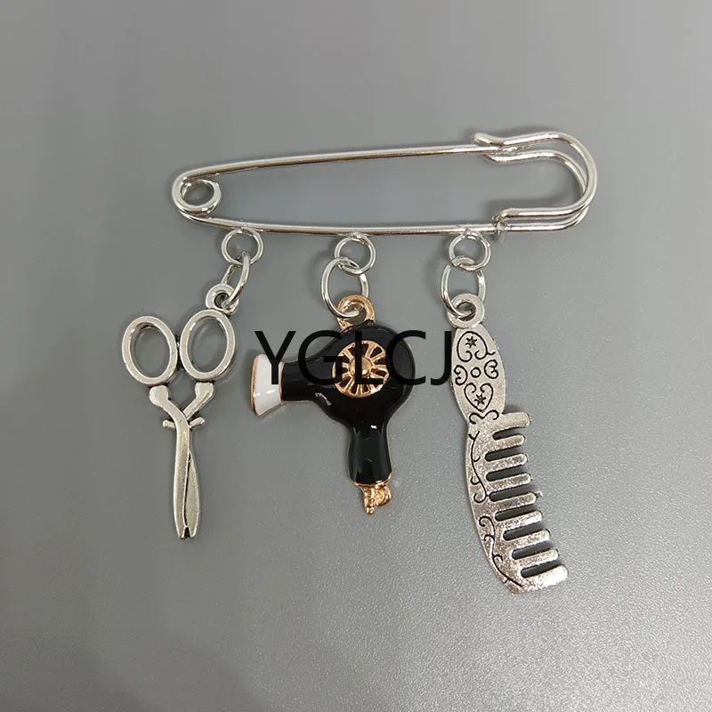Fashion Scissors Comb Hair Dryer Brooch Hairdresser Fashion Designer Creative Brooch Friendship Gift