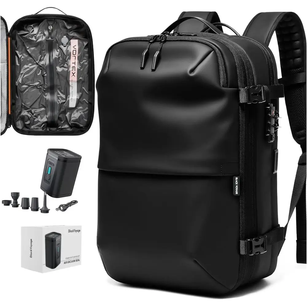 

60L Expandable Vortex Vacuum Seal Travel Backpack with Air Compression System, Water Resistant, TSA Lock
