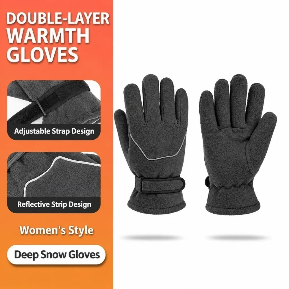 Adjustable Strap Double Layer Warm Gloves Magic Tape Closure 92% Polyester 8% Spandex Men Women Winter Gloves Cold Proof