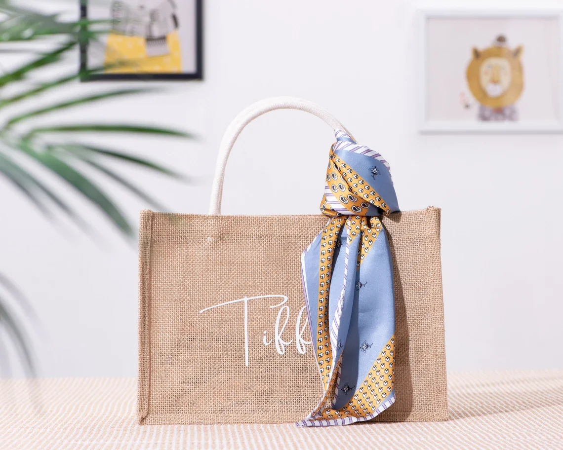 Personalized Bridesmaid Tote Bags with Scarf, Maid of Honor Tote Bag, Bridesmaid Gifts, Wedding Gift, Women Gift, Girlfriend Bag