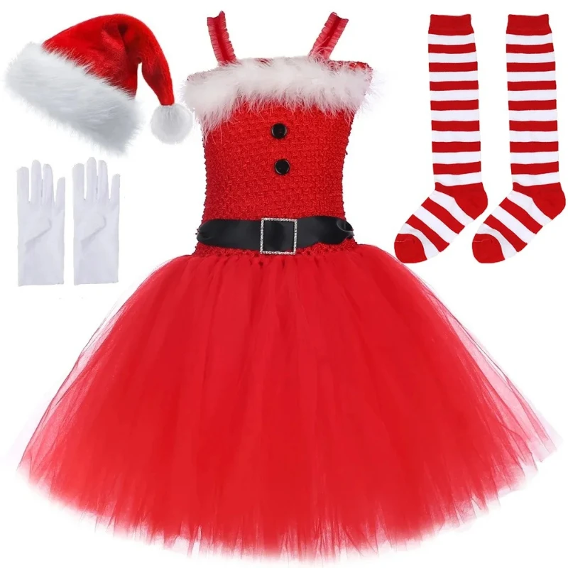 

Red Santa Claus Princess Dresses for Girls New Years Carnival Outfit Children Xmas Clothes Gift Kids Christmas Holiday Costumes