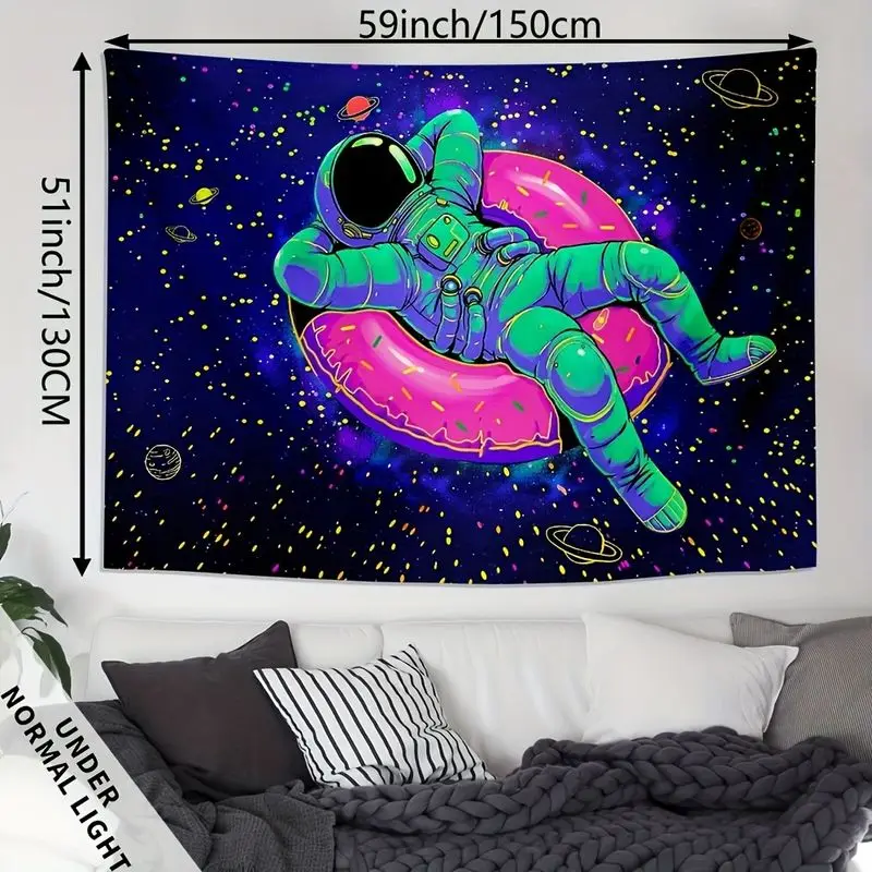 VIKAMA Donut Astronaut Starry Sky Illusion Tapestry Background Hippie Trendy Esports Room Party Room Decoration