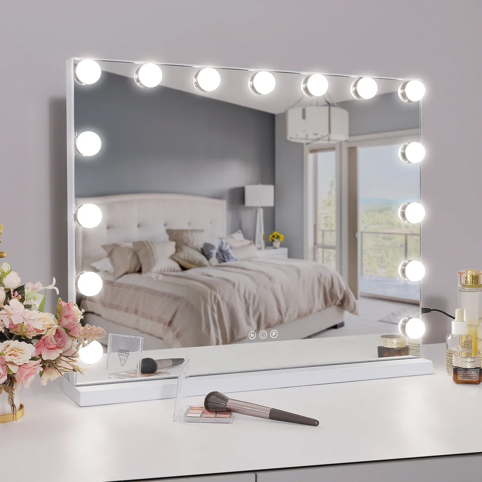 

FENCHILIN Vanity Mirror With Lights Hollywood Lighted Makeup Mirror With 15 Dimmable LED Bulbs For Dressing Room Tabletop