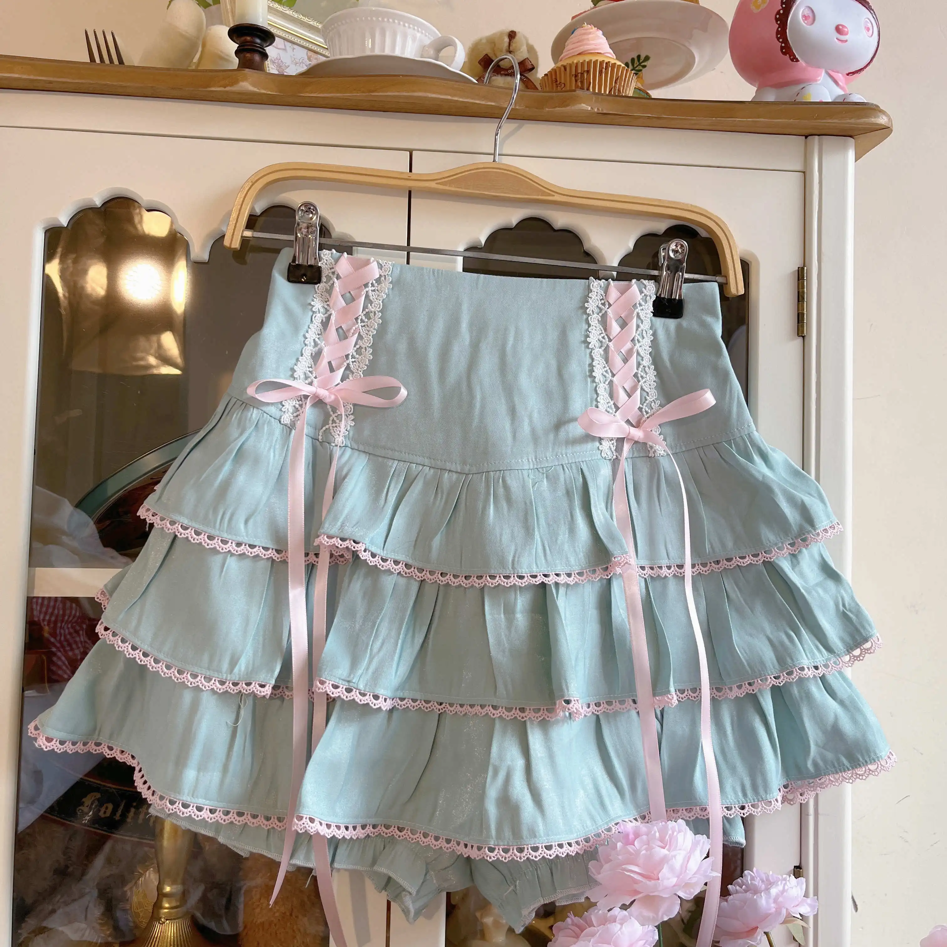 KIMOKOKM Preppy Style Cute Ball Gown Skirt Kawaii A-Line Lolita 