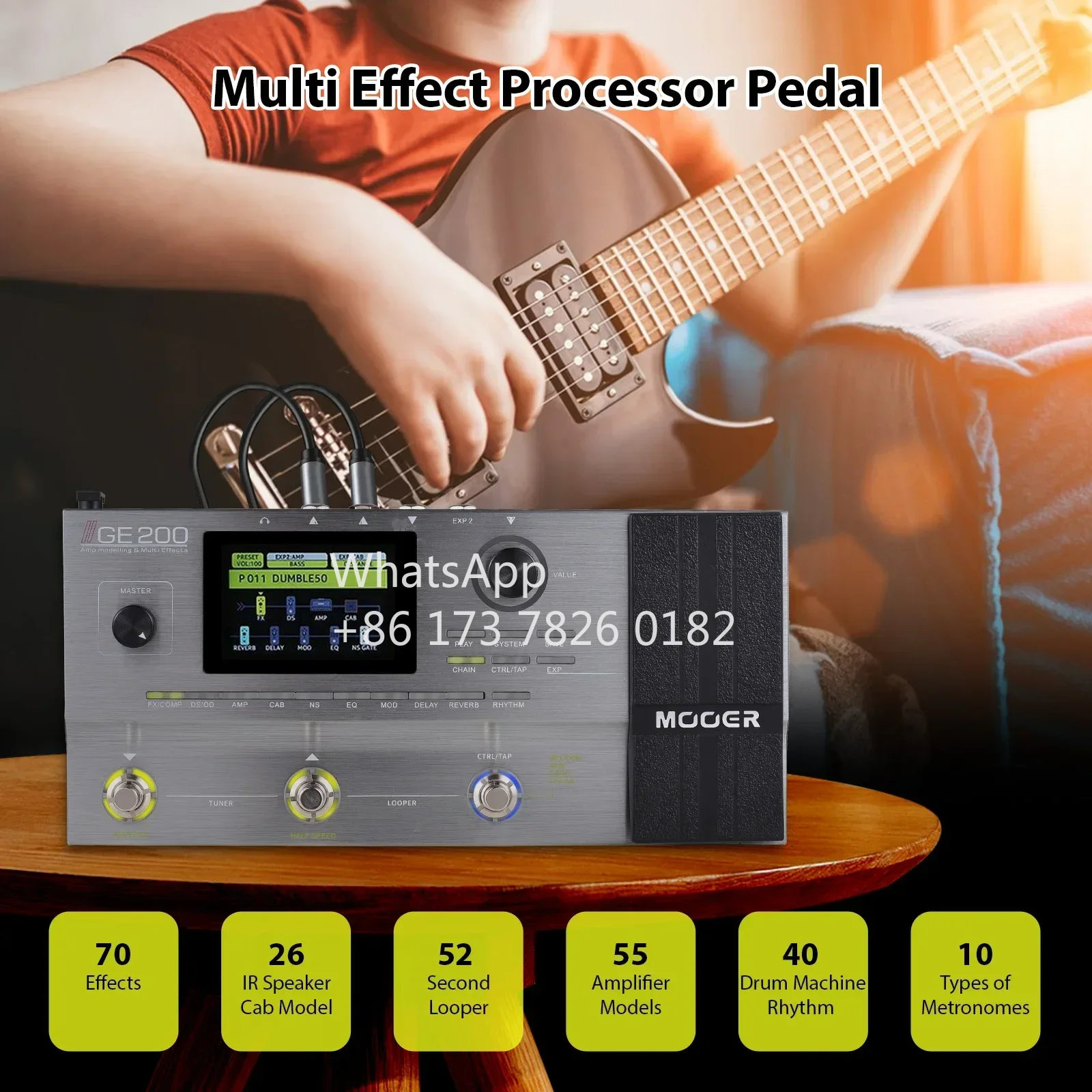 MOOER GE200 Guitar Effects Pedal Speaker Simulation Guitar Integrated Effect with 40 Drum Beats and 10 Metronome Delays Reverbs