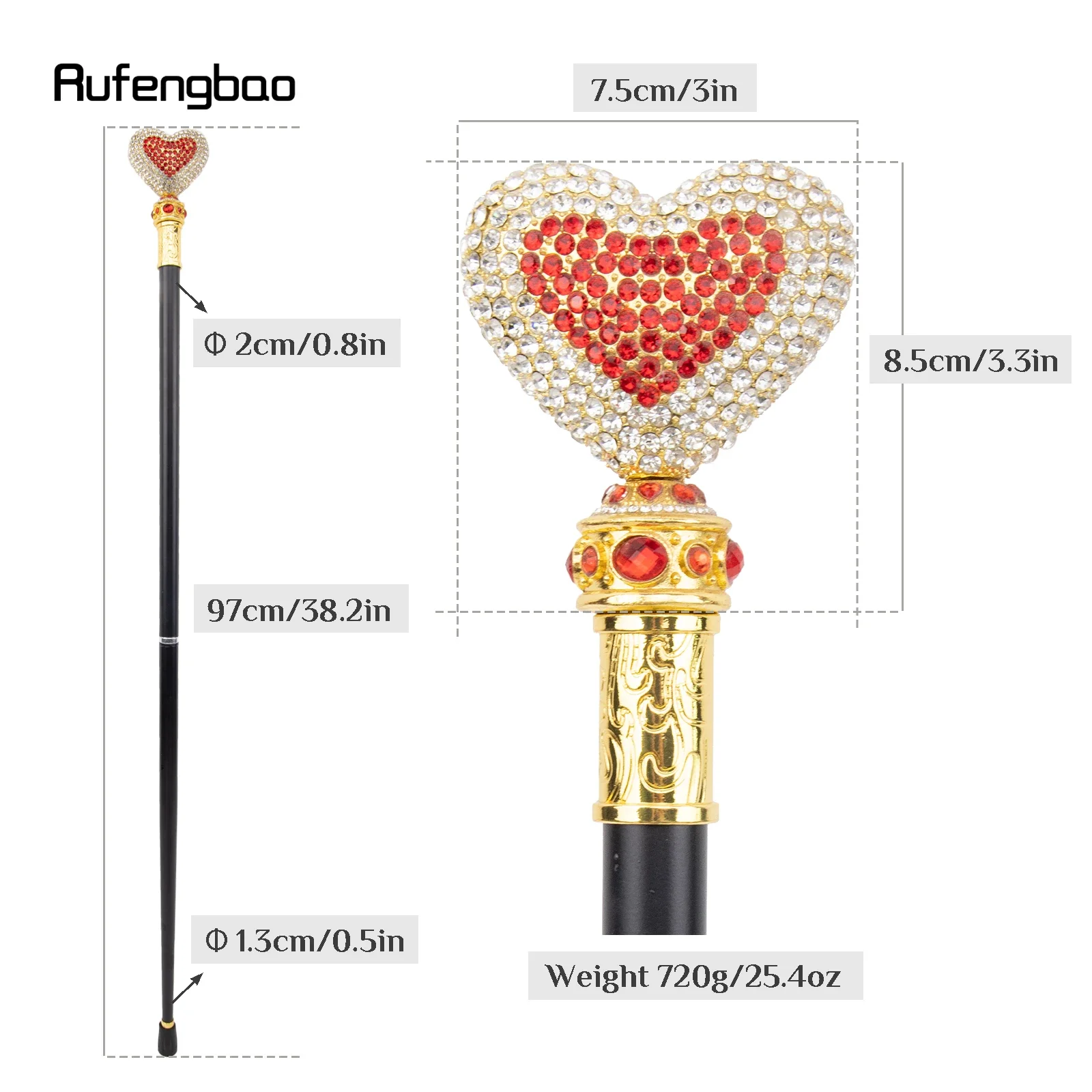 White Red Love Artificial Diamond Walking Cane Fashion Decorative Walking Stick Gentleman Elegant Cosplay Cane Crosier 97cm