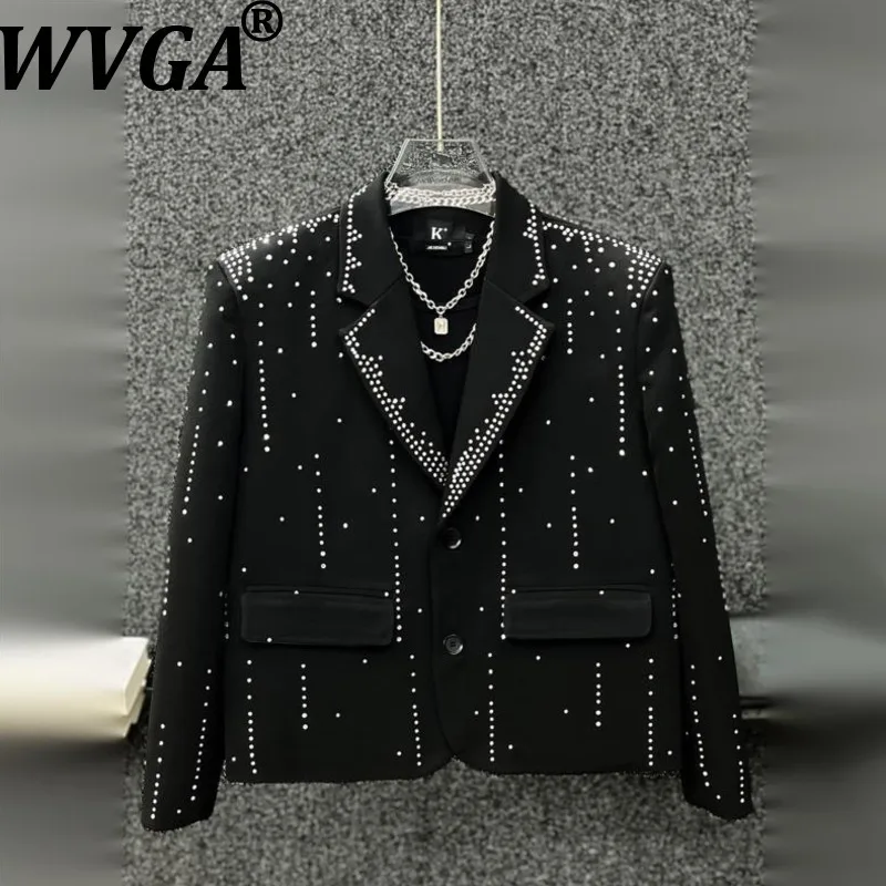 

WVGA Spring Autumn New Men Tide High-end Shiny Hot Diamond Blazer Niche Chic Casual Short Turn-Down Collar Suit Coats Ins W16552