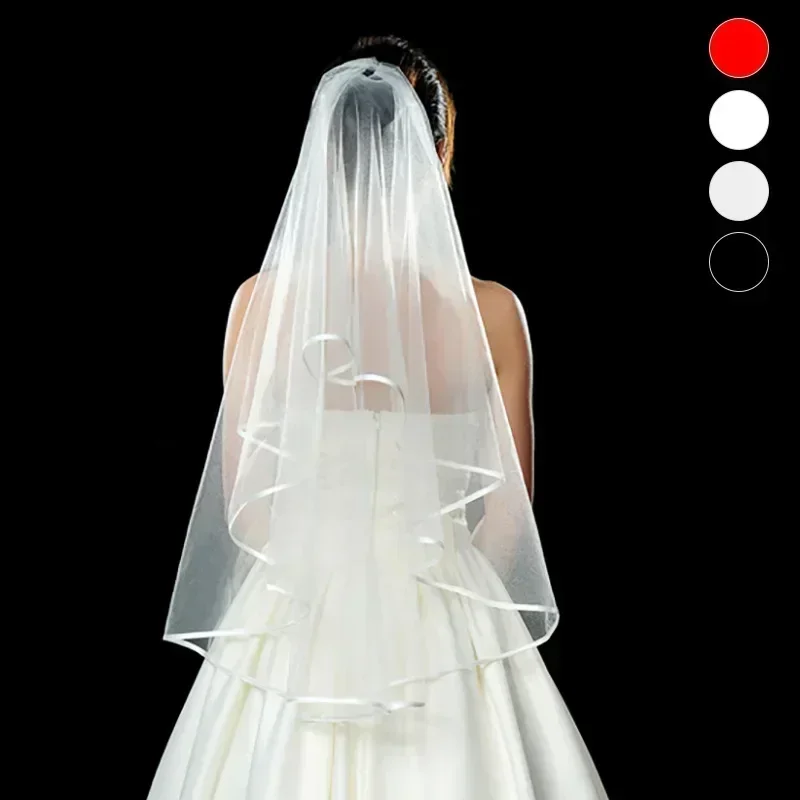 Simple Short Tulle Wedding Veils Cheap White Bridal Veil for Bride Mariage Accessories