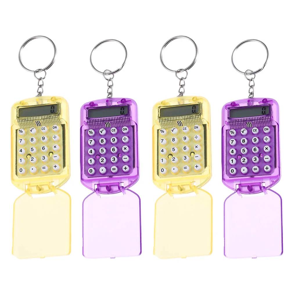 4 Pcs Mini Computer Calculator for Kids Flip-open Children Keychain Plastic Math Counters