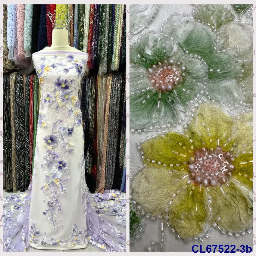 

French Wedding Dress Full Version Pleated Embroidery Beaded Lace Fabric Bridal Sequins Lace Fabric for Wedding Dress Party