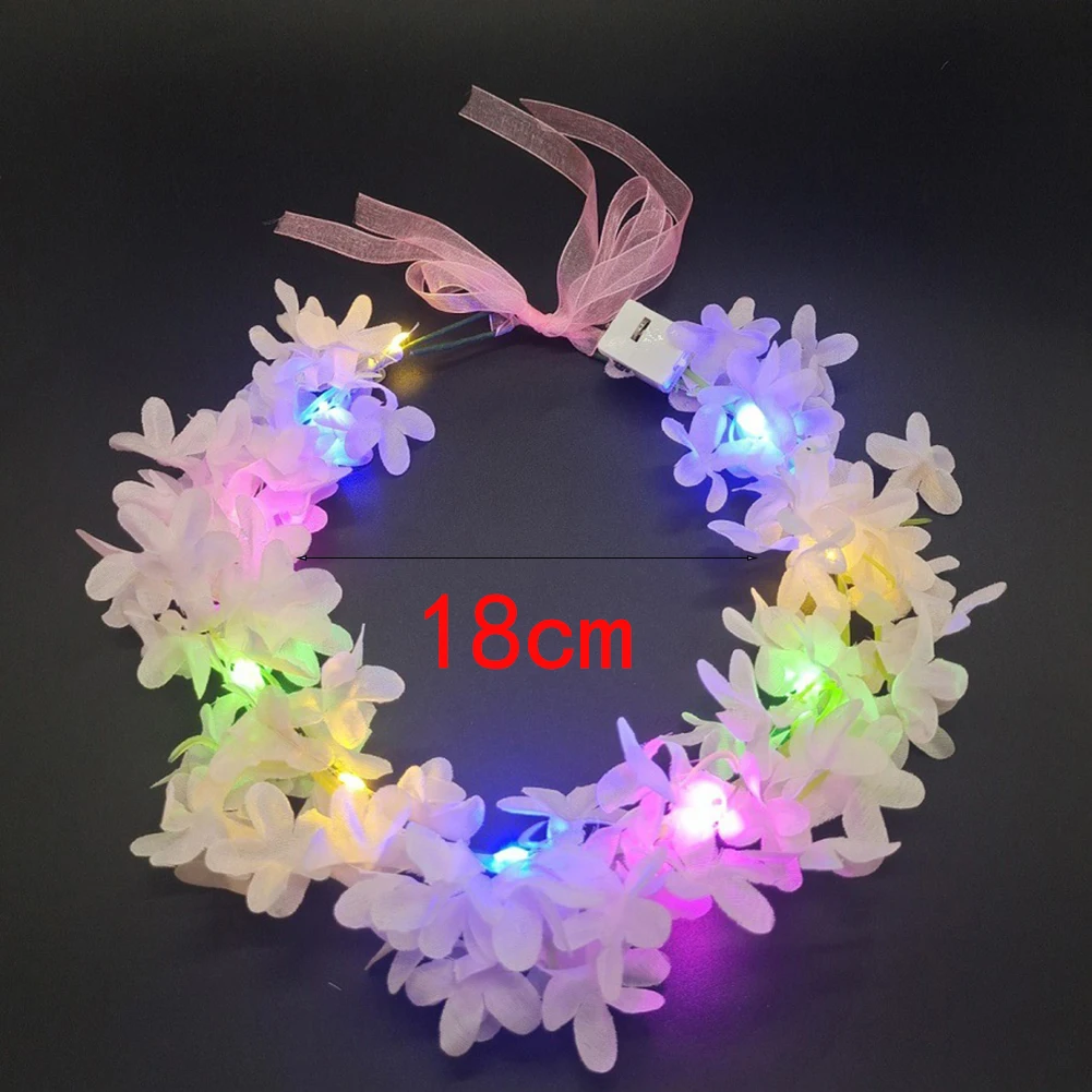 1pcs Women Girl LED Hawaii Hawaiian Lei Headband Glow Light Up Flower Crown Wreath Birthday Wedding Party Festival Christmas