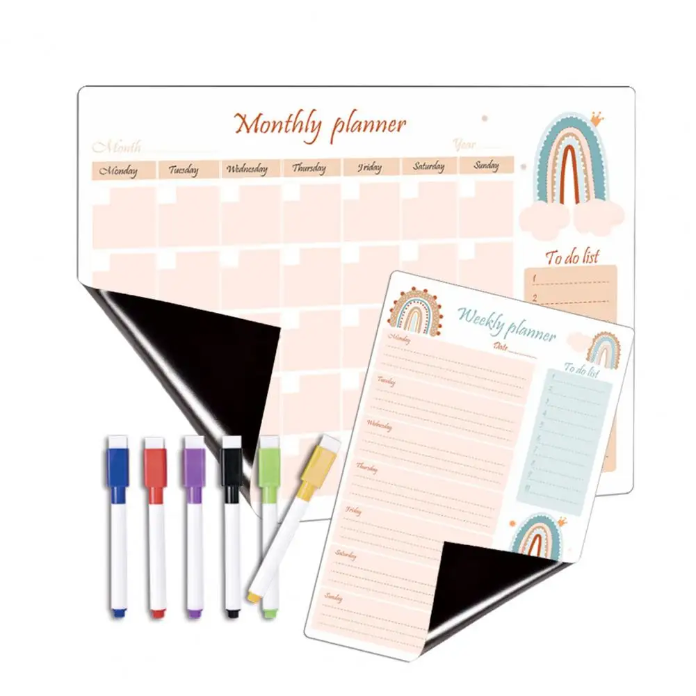 Magnetic Weekly Planner Fridge Calendar Whiteboard Efficient Weekly Planning Scratch-proof Magnetic Fridge Calendar Kit
