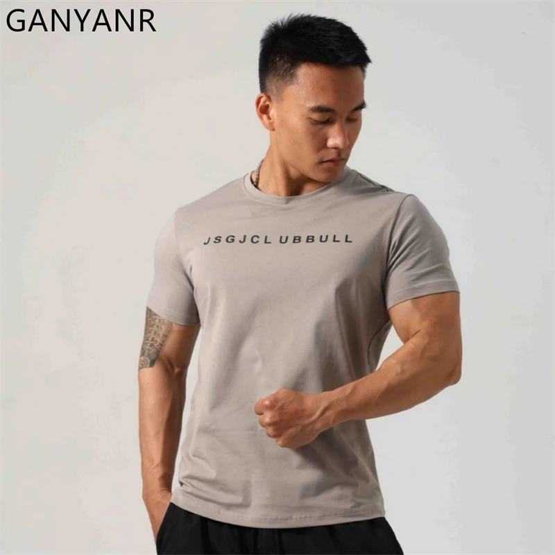 GANYANR Men Running T-shirt Short Sleeve Fitness Sportswear Gym Clothing Bodybuilding Quick Dry Training And Exercise Yoga Wear