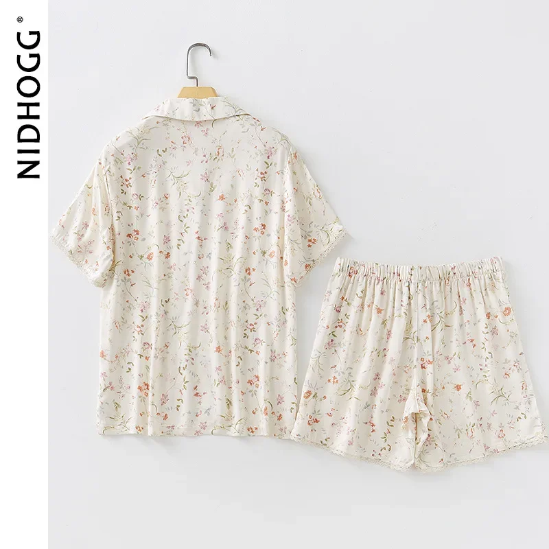 Pigiami estivi donna indumenti da notte in raso pantaloncini con stampa salice Loungewear pigiama a maniche corte due pezzi indumenti da notte Sexy