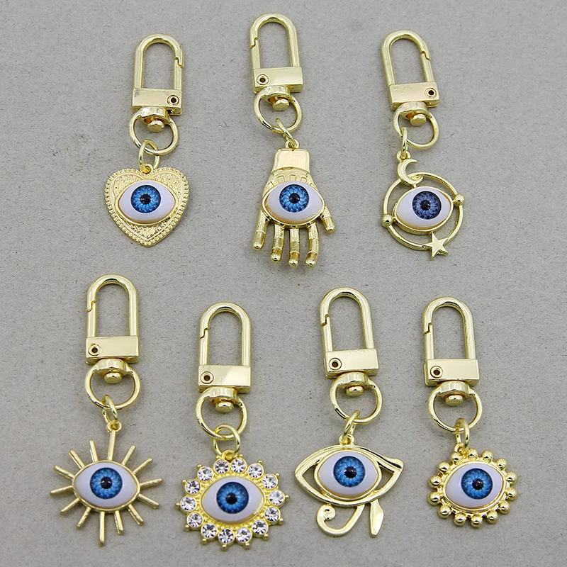 1Pcs Resin Eyes Evil Eye Hamsa Hand Keychain Key Ring For Friend Lovers Bling Heart Blue Eye Bag Car Airpods Box Key Accessories