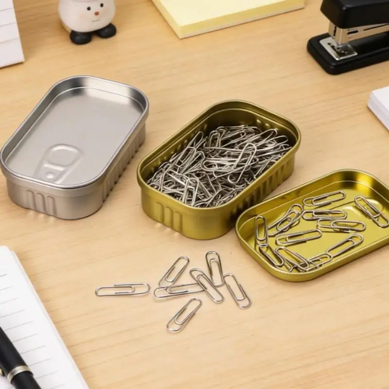 {V} Sardine Can Shaped Storage Tin Box Portable Metal Material Sealed Jar With Lid For Storing Small Items Household Goods