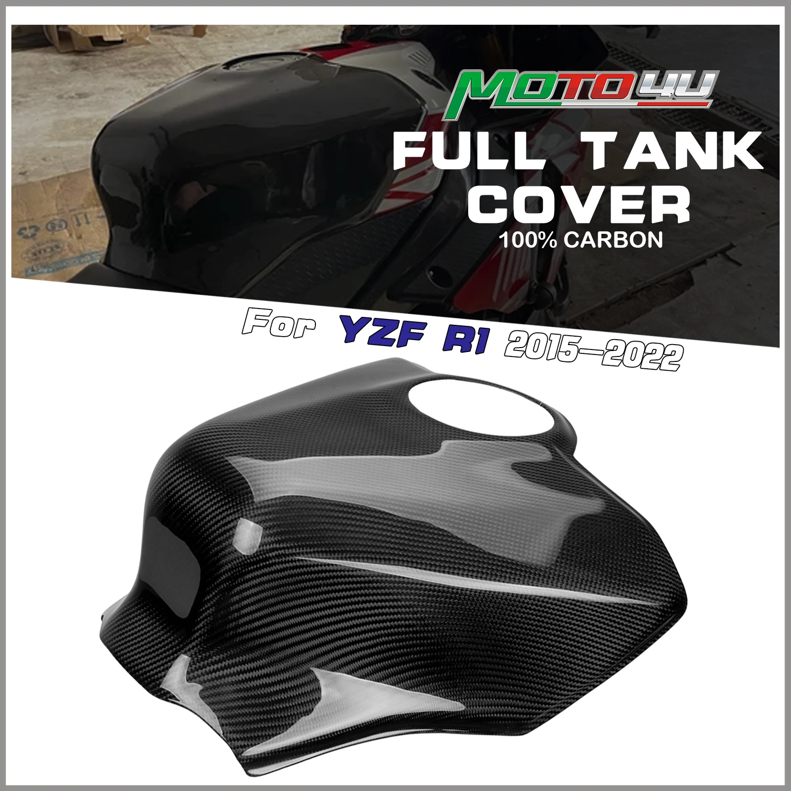 

For Yamaha YZF-R1 R1 2015-2022 Real Carbon Fiber Full Tank Cover Race Style Fairing Twill Weave Motorcycle Accessories R12015