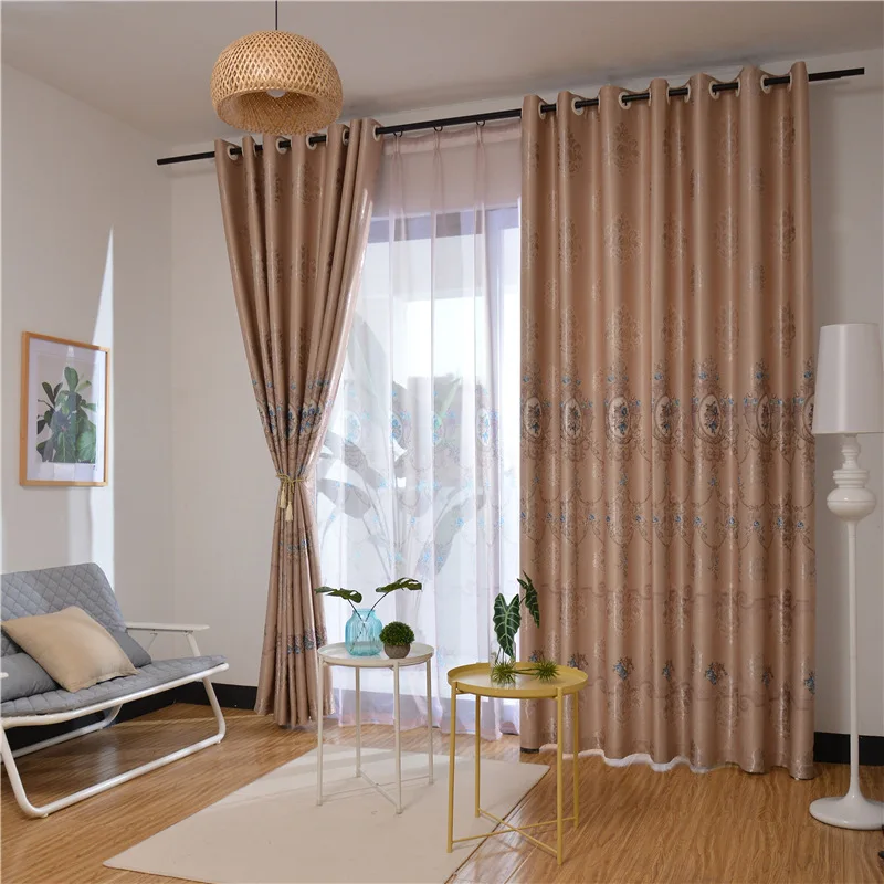 European Jacquard Printed Curtains Light Blocking Black Silk Fabric Art Curtains for Living Room Luxury Home Customized Cortina