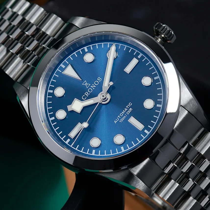 CRONOS Men Automatic Watch 36mm Mechanical Wristwatch Sapphire Mirror Diver 10Bar Waterproof BGW-9 Luminous PT5000