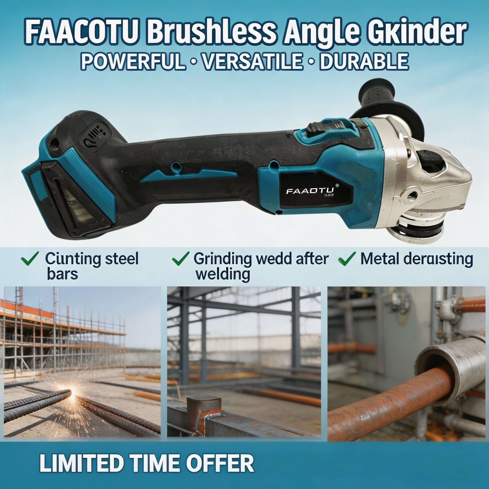 FAAOTU DGA504 18V 125mm Brushless Lithium Battery Angle Grinder Rechargeable Cutting Machine Multi-functional All-in-one B