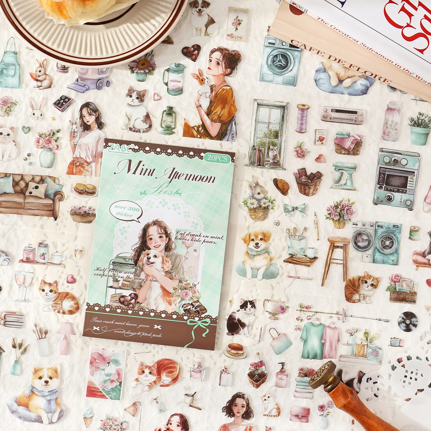 الملونة لطيف الحيوانات الأليفة سجل سلسلة Kawaii القط الكلب شخصية المشهد الحيوانات الأليفة ملصق الإبداعية DIY مجلة المواد الكولاج القرطاسية #2