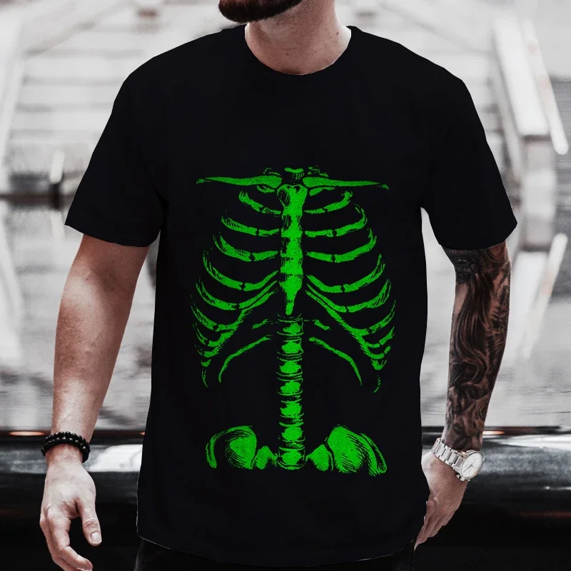 Men's Clothing Skeleton Rib Cage Print Men T-shirt Novelty Halloween Costume Unisex T-shirt O-neck Short Sleeve Clothes Male Top