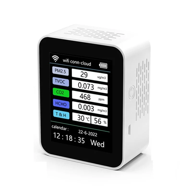 ABAC-Tuya Wifi 7 In 1 Smart Air Quality Monitor TVOC HCHO PM2.5 Tester Formaldehyde Gas Detector White