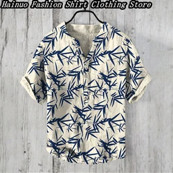 European and American summer men's shirt casual home vacation shopping retro linen polo shirt 15 style XS-5XL