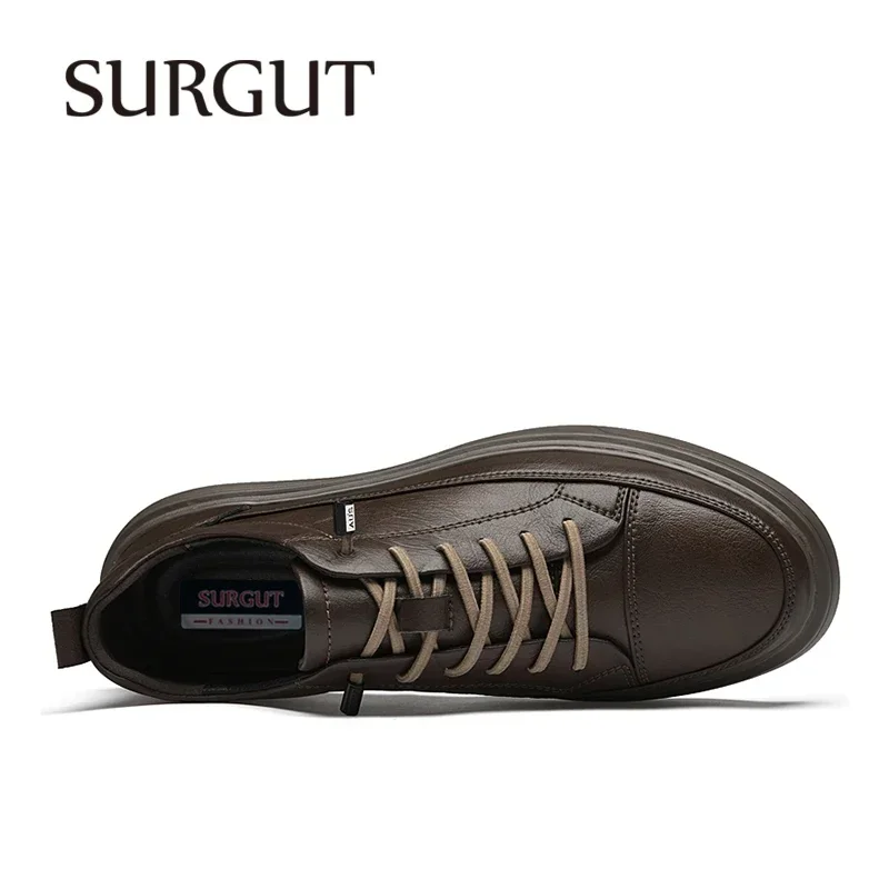 SURGUT Men Fashion Shoes Split Leather Board Shoes Men Anti-Skid Breathable Elasticity Comfortable Shoes Size 38-45