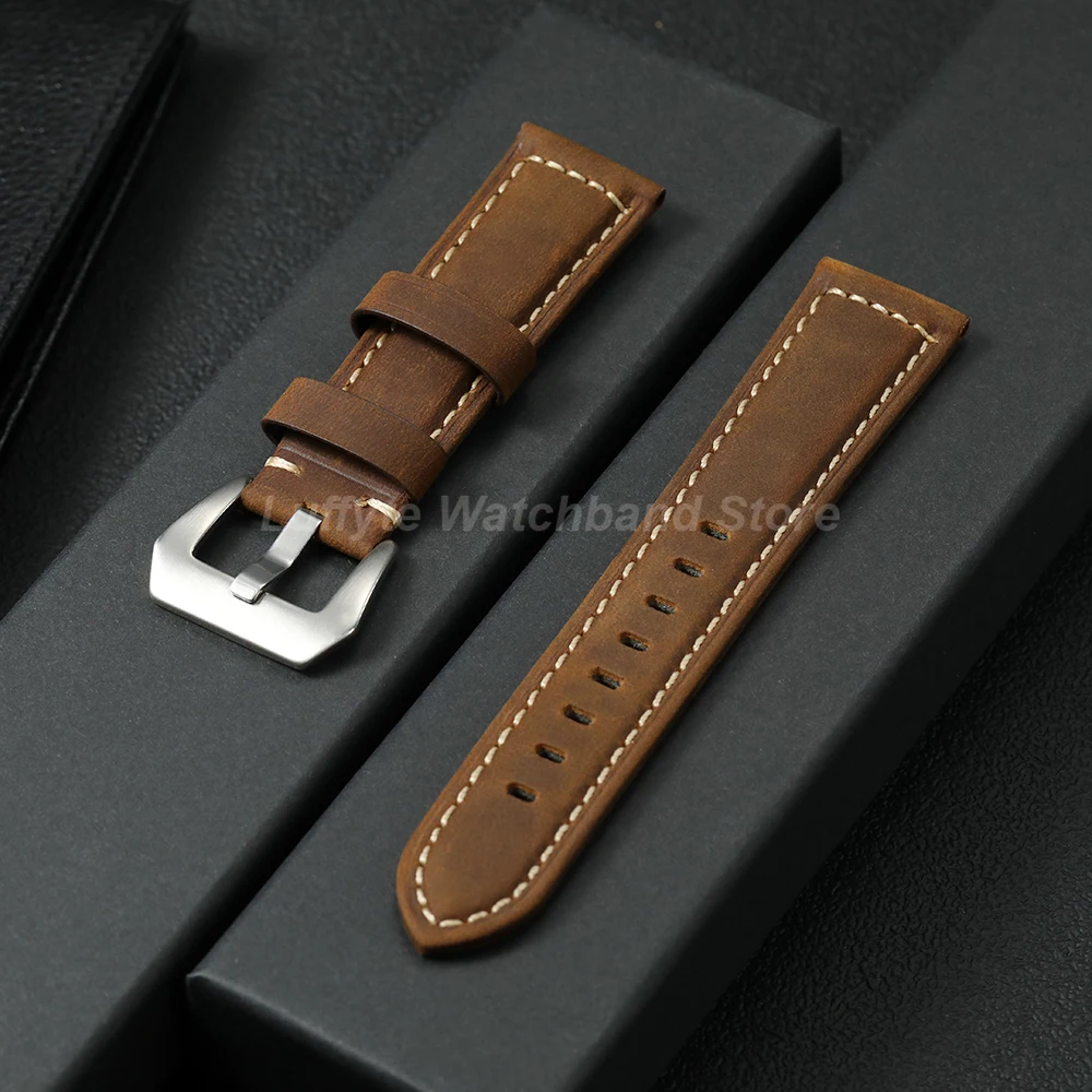 Vintage Retro Herren Crazy Horse Leder Uhrenarmband 20mm 22mm 24mm 26mm Weiches Lederarmband Armband