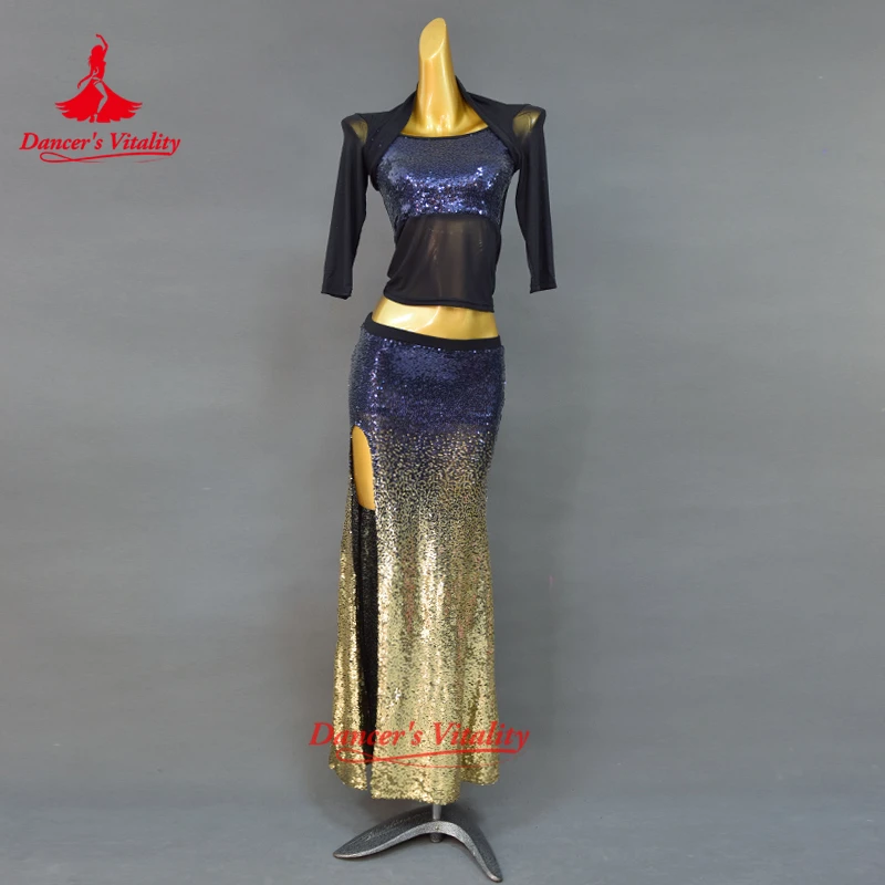 Set Tari Perut Wanita Baru Kostum Tari Oriental Kompetisi Tari Kostum Payet Atasan+Rok Ekor Ikan 2pcs set kostum rok gypsy