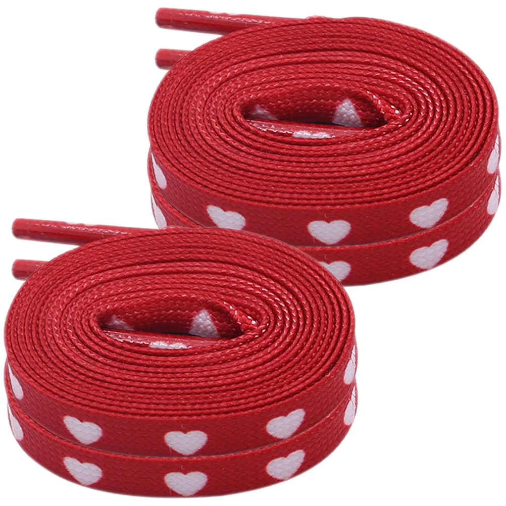 2 Pairs Red Bottom Heart-shaped Shoelaces Canvas Shoes Sports Band White Polyester Strap for Sneaker Causal Casual Fashion