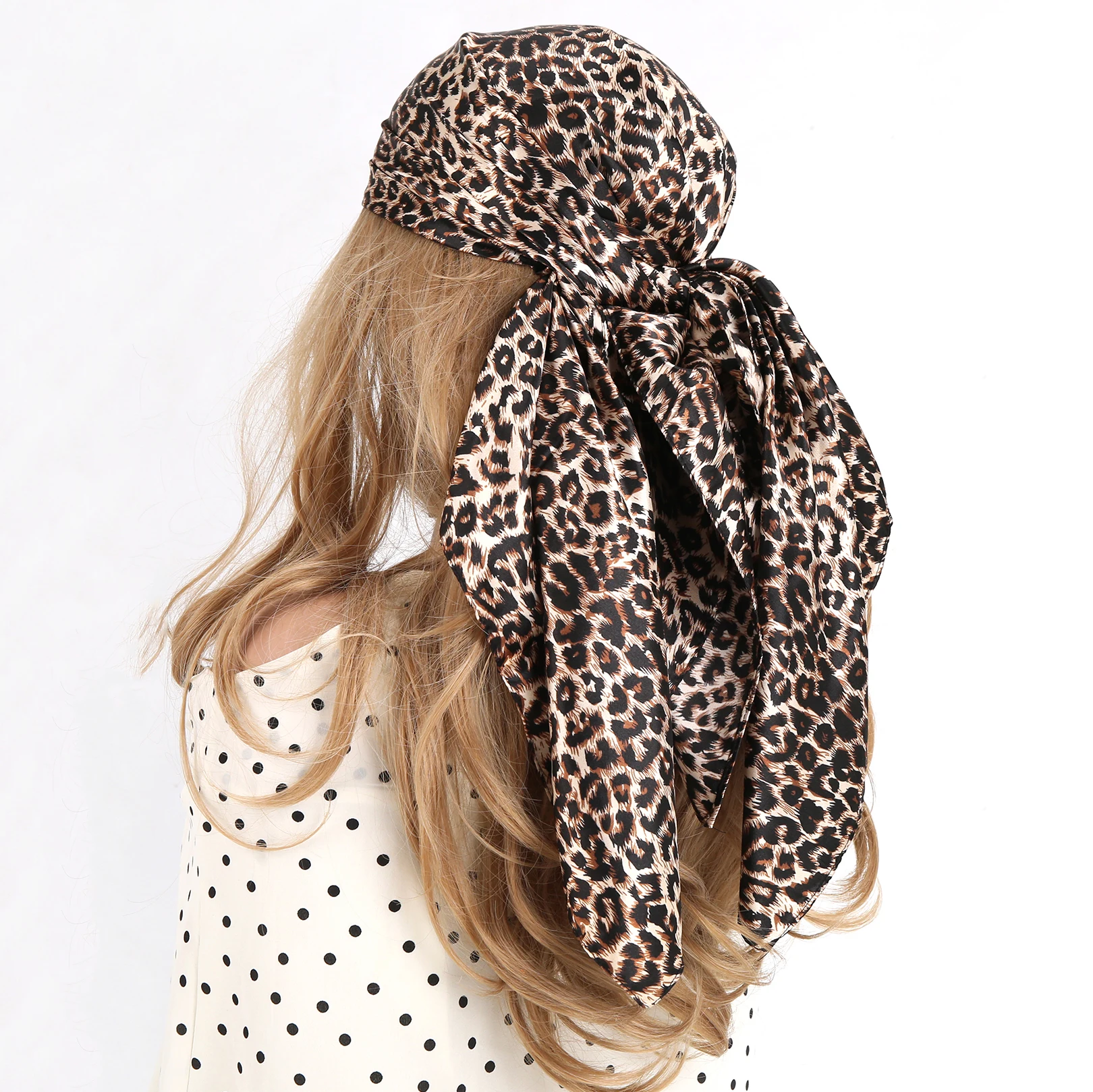 Bufandas de seda para mujer, pañuelo para el pelo con cabeza de Paisley y leopardo de diseñador a la moda, Hijab de 90x90cm, pañuelo para el pelo, Foulard para mujer de 90x90cm