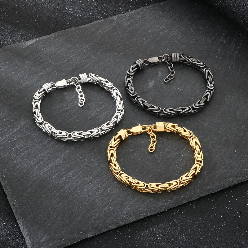 Fongten Men's Punk Stainless Steel Bracelet Dominant Classic Byzantine Bracelet Fashion Jewelry For Boyfriends Versatile Gifts