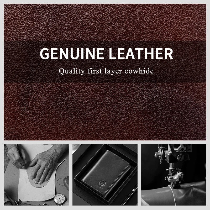 RFID Blocking Genuine Leather Wallet for Men Vintage Thin Trifold Credit Card Holder With ID Window Bill Compartment