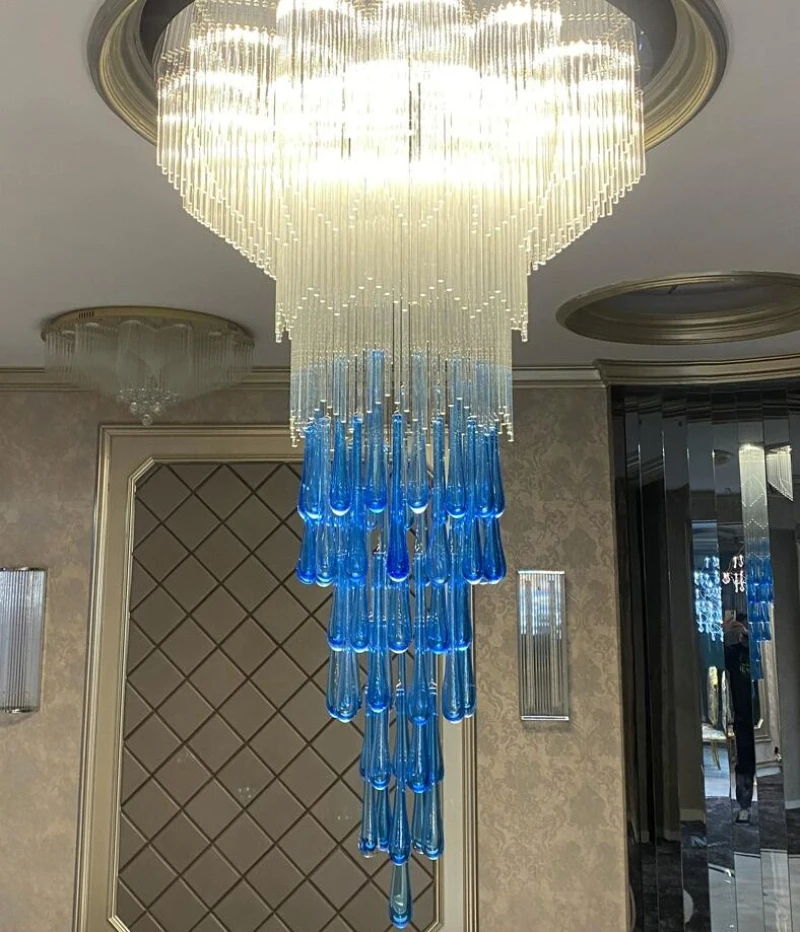 New crystal chandelier luxury hotel spiral staircase custom decorative lighting villa hollow chandelier