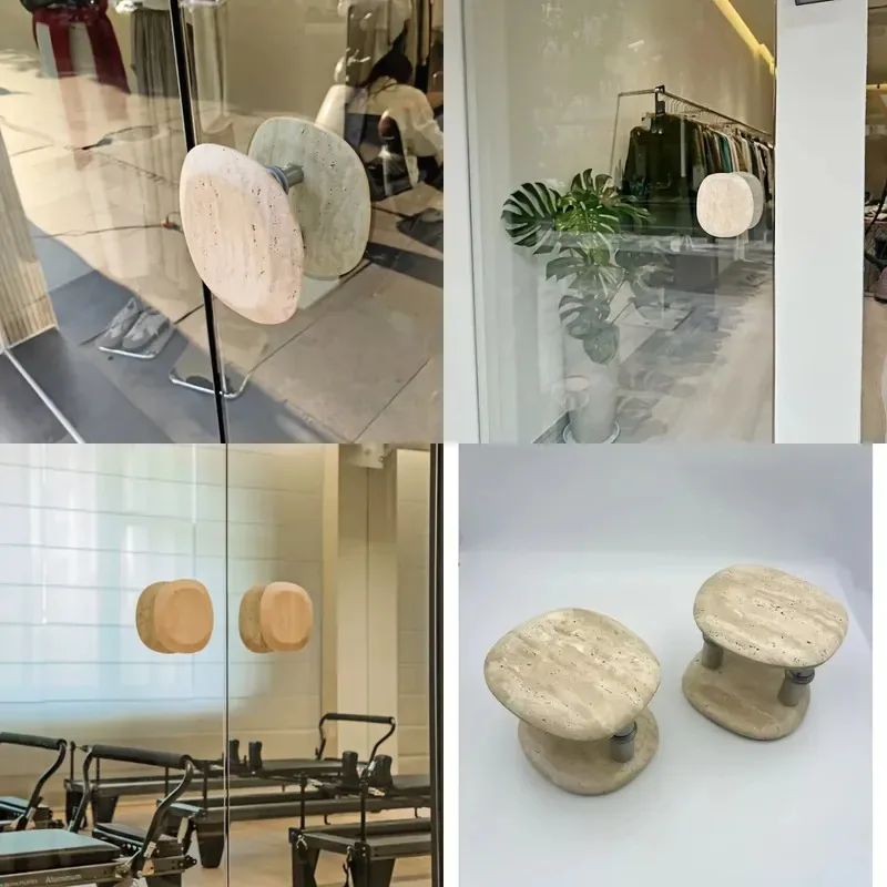 Simple Round Limestone Door Handle Organic Modern Style Natural Stone Retail Glass Architectural Hardware Accessories