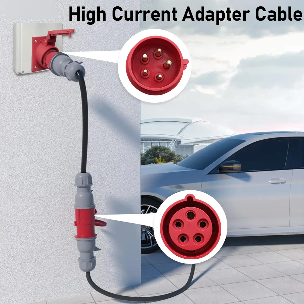 Red 32A Male To 16A Female Cee Adapter Gen EV Charger Extension Cord Connector For Electric Vehicle Accessories
