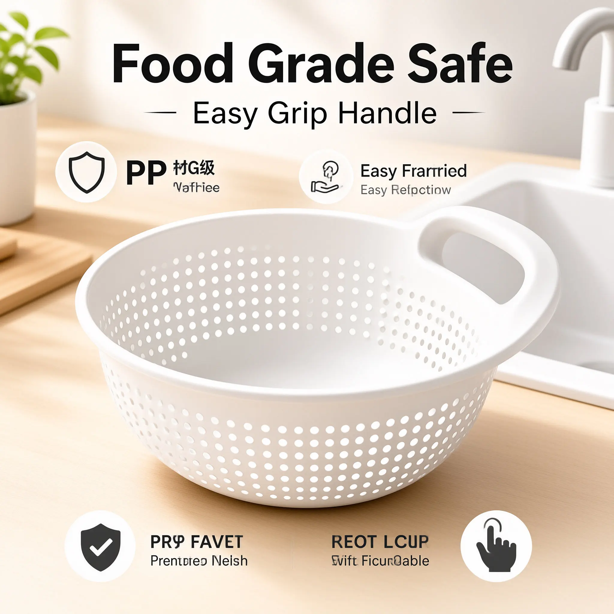 Small Large Rice Washing Strainer Bowl Kitchen Colander Basket Anti-Spill Rice Washer for Fruit Vegetable Draining