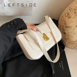 LEFTSIDE Small PU Leather White Square Crossbody Bags Lady Shoulder Bag for Women 2024 Designer Luxury Y2K Handbags and Purses