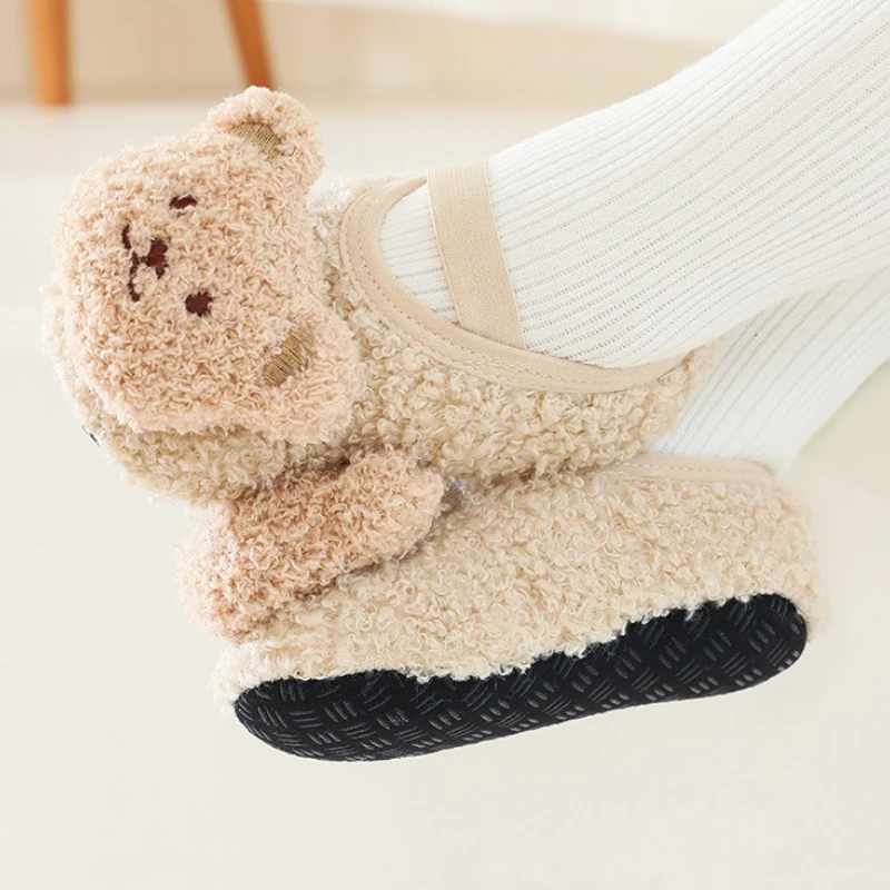 

Cartoon Bears Baby Floor Socks Kids Plush Slippers Toddler Warm Shoes Children Soft Non-slip Prewalkers Indoor Home Slippers