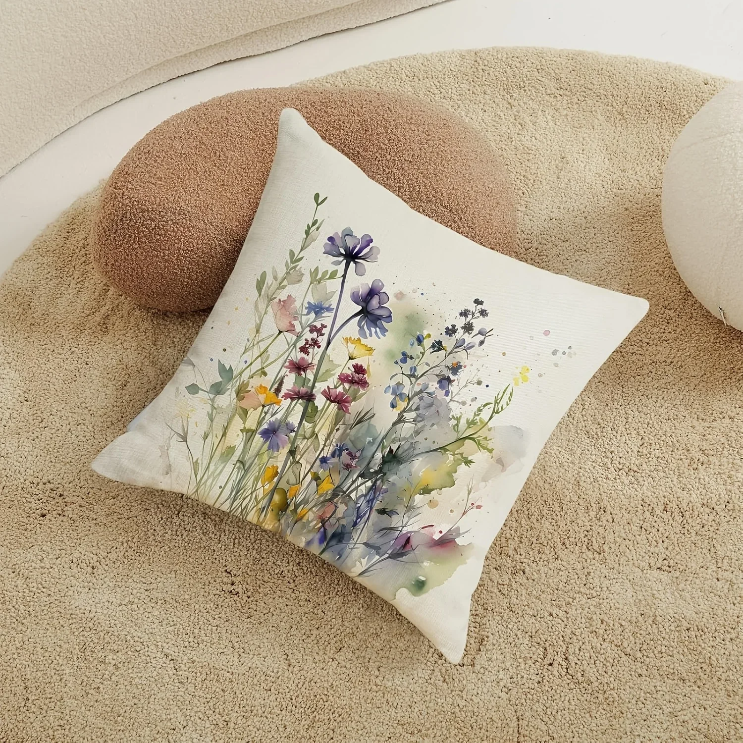 Watercolor Wildflower Pillow Cover: Cozy, Vibrant Home Decor for Nature-Inspired Spaces, Serene Ambiance, and Relaxing Comfort