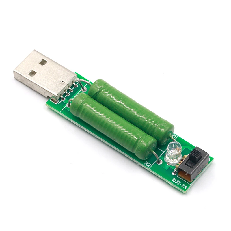 Resistor de carga mini descarga usb 2a/1a com interruptor 1a led verde, 2a led vermelho