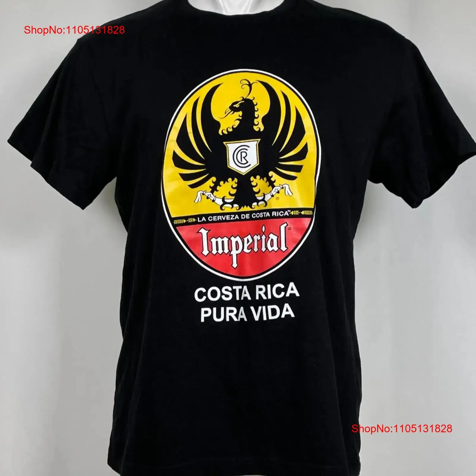 Camiseta negra Imperial Cerveza Costa Rica Pura Vida para hombre, ropa de calle lavada vintage grande para hombre, estirada, versátil y ligeramente