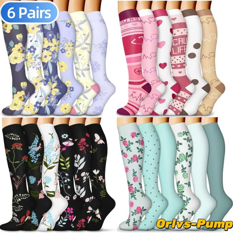 6 أزواج جديد جوارب ضغط 20-30Mmhg جوارب رياضية عالية للركبة تناسب الدوالي الطبية الحوامل وذمة مرض السكري الدورة الدموية