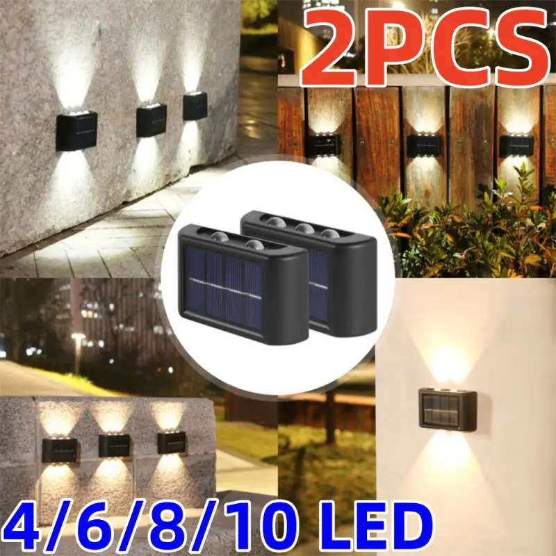 10/8/6/4LED Solar Wall Lamp Outdoor Waterproof Up And Down Luminous Lighting For Garden Fence Decoration Sunlight Light