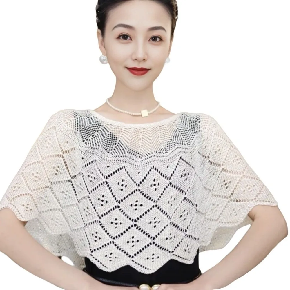

Versatile Vintage Style Crochet Shawl Fake Collars Hollow Out Beach Shawl Knitted Shoulder Drape Korean Style