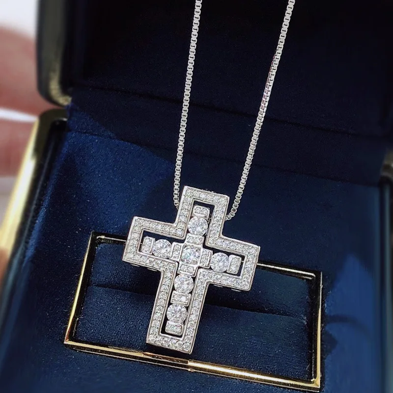 New S925 Silver Set Cross Necklace Pendant Women and Men Fashion Trendy Pendants Jewelry Accessories Wholesale